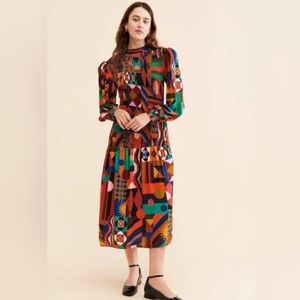 Farm Rio - Tropical Smocked Colorful Bohemian Midi Dress, size Small